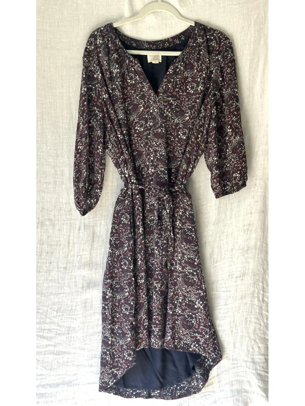 Caslon Womens Dress 14 W, High Low Hem, Navy floral print with tie waist, Boho